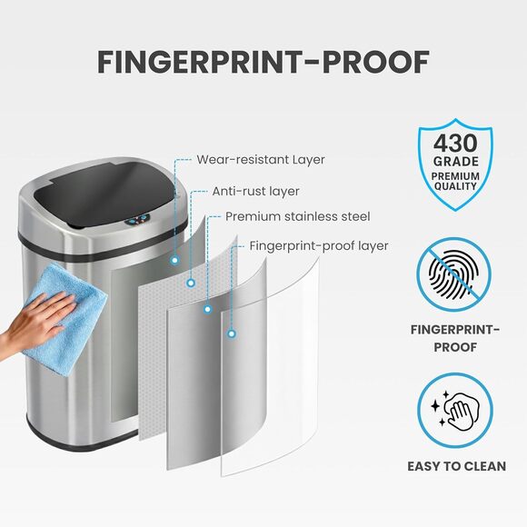 SensorCan Trash Can 13 Gallon Stainless Steel Motion Sensor Kitchen Bin with Lid - Picture 7 of 8